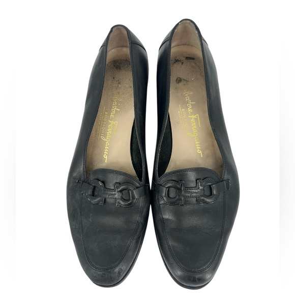 Salvatore Ferragamo Black Leather Loafers with Decorative Hardware